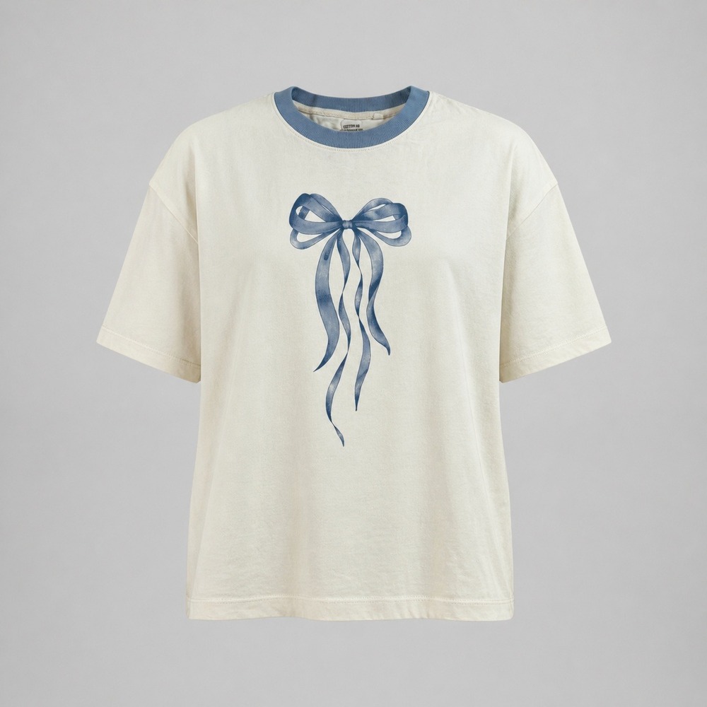 Cotton On Women's XL Cream Blue Bow Boxy Graphic T-Shirt 2058121 - Picture 9 of 9